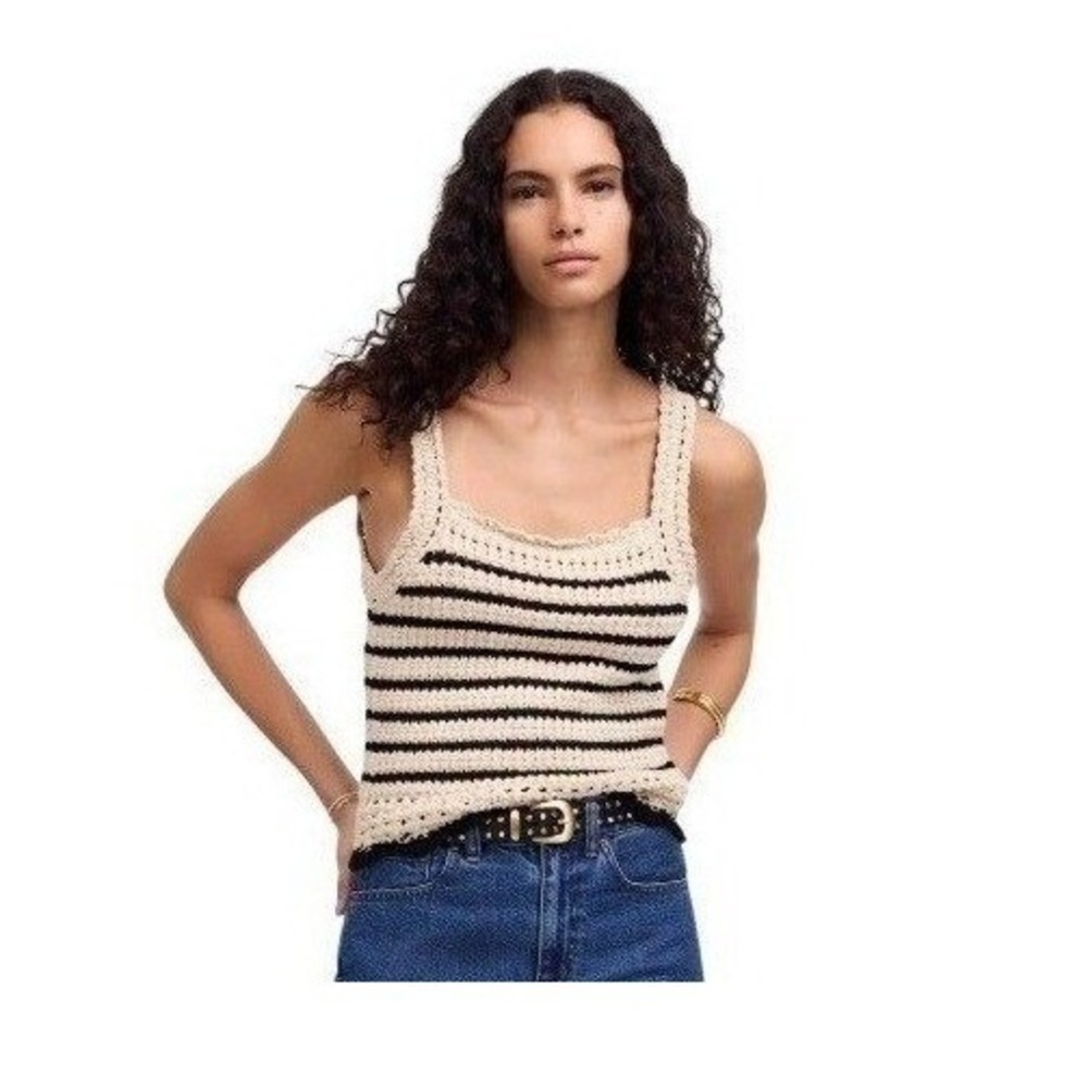 Madewell‎ Stripe Crochet Sweater Tank Top Natural Black Stripe S